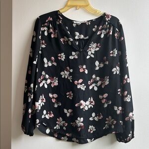 Violet and Claire Floral Black and Pink Blouse
